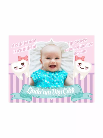 Kız Bebek Dişi Çıktı Magnet Pembe Lila Zemin Modelleri ve Fiyatları | Zajabaskı