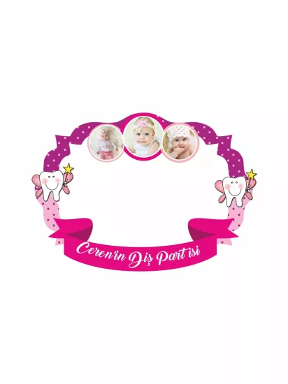 Kız Bebek Diş Partisi Pembe Mor Renk Temalı Hatıra Çerçevesi 100x70cm Anı Panosu | Zajabaskı