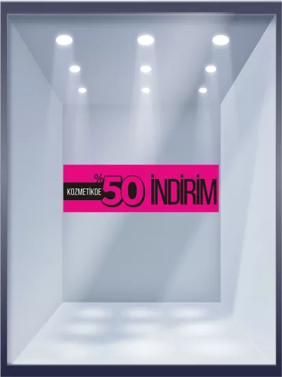 Kozmetikte %50 İndirim Vitrin Folyo Baskısı Hazır Görsel | Zajabaskı