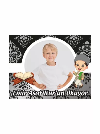 Kuran Hatırası Siyah Damask Desenli Resimli Erkek Çocuk Kuran Okuyor Magnet Modelleri ve Fiyatları | Zajabaskı