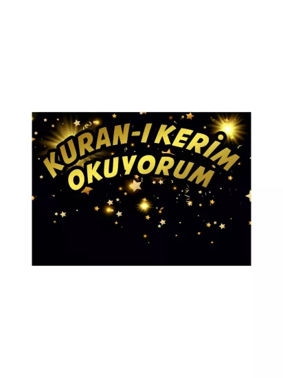 Zajabaskı | Parlak Gold Yıldızlı Siyah Kur’an-ı Kerim Okuyorum Afişi