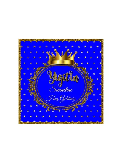 Lacivert Gold Simli Çerçeveli Taçlı Yıldız Desenli Sünnet Pist Kaplama Yer Afişi Modelleri ve Fiyatları