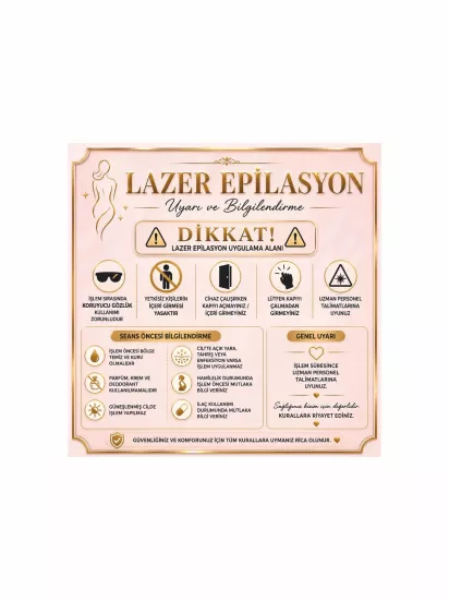 Lazer Epilasyon Uyarı Levhası 40x40cm | Güzellik Merkezi Güvenlik Levhası | Zajabaskı