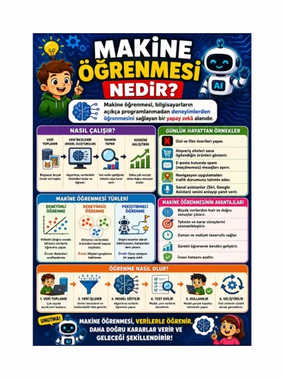 Makine Öğrenmesi Nedir? Okul Sınıf Eğitici Afişi | Yapay Zeka | ZajaBaskı