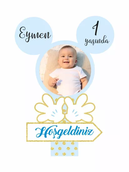 Mavi Minimal Kulak Temalı Fotoğraflı 1 Yaş Bebek Doğum Günü Karşılama Panosu Modelleri ve Fiyatları | Zajabaskı