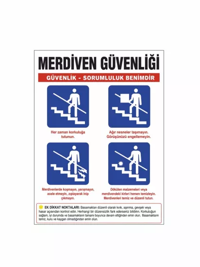 Merdiven Güvenliği Uyarı Levhası 40x30cm | Güvenlik Levhası | Zajabaskı