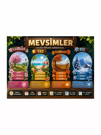 Mevsimler Afişi Öğrenci Sınıf Afişi | Eğitici Poster | Zajabaskı