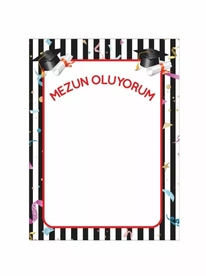 Mezun Oluyorum Hatırası Arka Fon Afişi Siyah Beyaz Çizgi Kep Detaylı Modelleri ve Fiyatları | ZajaBaskı