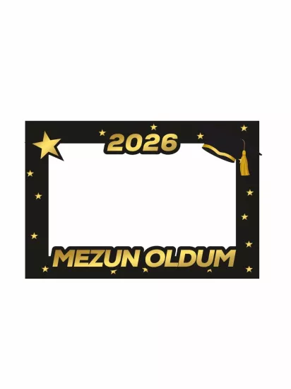 Mezuniyet Hatıra Çerçevesi 2026 Siyah Gold Yıldız Temalı 100x70 | Zajabaskı