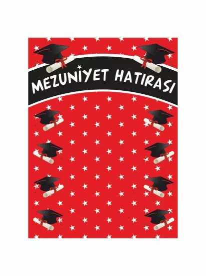 Mezuniyet Hatırası Arka Fon Afişi Kırmızı Zemin Yıldız Puantiye Kep Detay Modelleri ve Fiyatları | ZajaBaskı