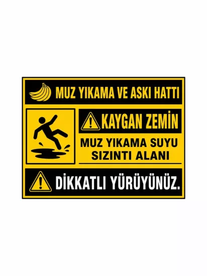 Muz Yıkama ve Askı Hattı Uyarı Levhası 40x30cm | Gıda Üretim Levhası | Zajabaskı