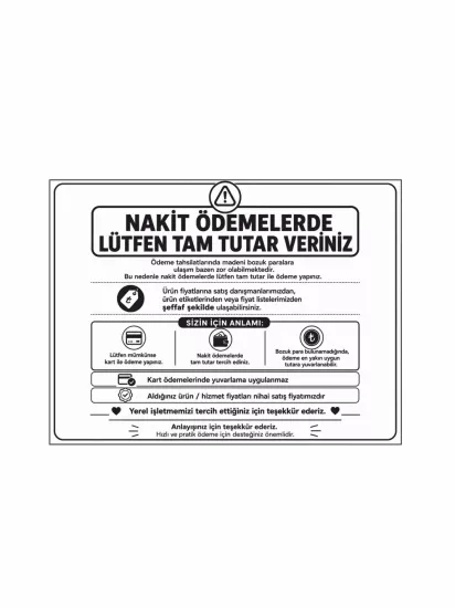 Nakit Ödemelerde Tam Tutar Veriniz Uyarı Levhası 40x30cm | Kasa Uyarı Levhası | Zajabaskı