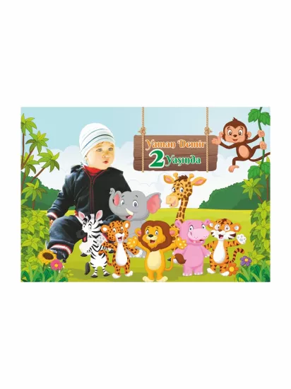 Sevimli Safari Hayvanlar Temalı Doğum Günü Parti Afişi Modelleri ve Fiyatları | Zajabaskı