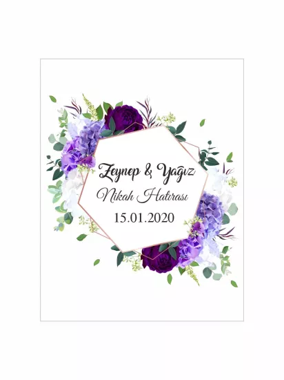 Nikah Söz Nişan Düğün Hatıra Magneti Mor Çiçek Çelenkli Geometrik Çerçeveli Zarif Konsept Modelleri ve Fiyatları | Zajabaskı