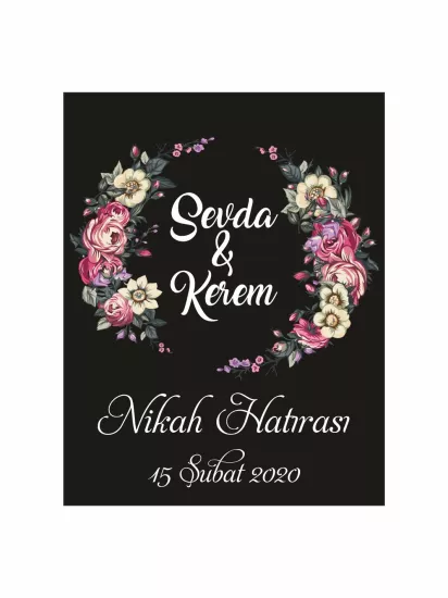 Nikah Söz Nişan Düğün Hatıra Magneti Siyah Zemin Pembe Krem Çiçek Çelenkli Romantik Vintage Konsept Modelleri ve Fiyatları | Zajabaskı