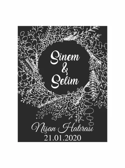 Nişan Söz Nikah Düğün Hatıra Magneti Modelleri ve Fiyatları – Siyah Zemin Beyaz Çiçek Çelenkli Modern Minimal Magnet | Zajabaskı