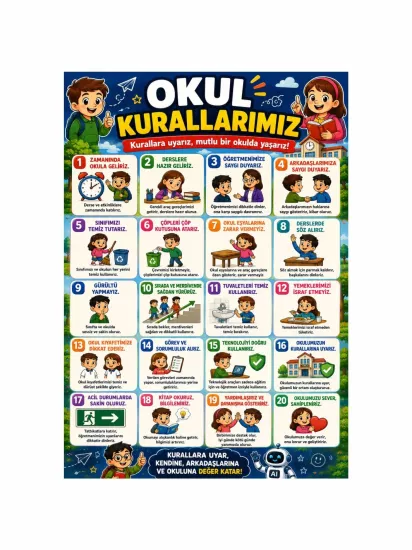Okul Kurallarımız Öğrenci Sınıf Okul Afişi | Eğitici Poster | ZajaBaskı
