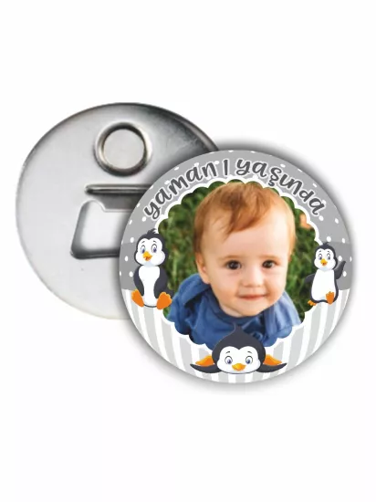 Penguen Temalı Doğum Günü Açacak Magnet 58mm | ZAJABASKI