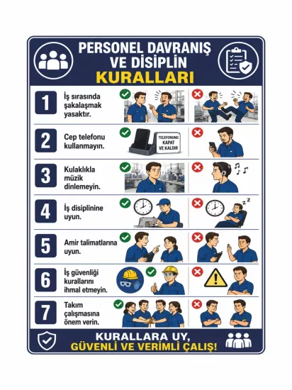 Personel Davranış ve Disiplin Kuralları Uyarı Levhası 40x30cm | Zajabaskı