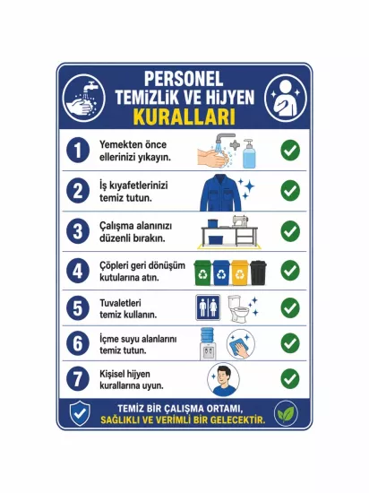 Personel Temizlik ve Hijyen Kuralları Uyarı Levhası 50x35cm | Zajabaskı