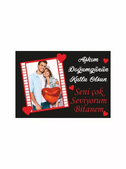 Resimli Doğum Günü Afişi Modelleri ve Fiyatları – Siyah Zemin Kırmızı Çerçeveli Film Şeridi Afiş | Zajabaskı