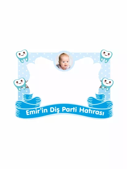 Erkek Bebek Diş Partisi Mavi Konsept Hatıra Çerçevesi 100x70cm Fotoğraf Çekim Panosu | Zajabaskı
