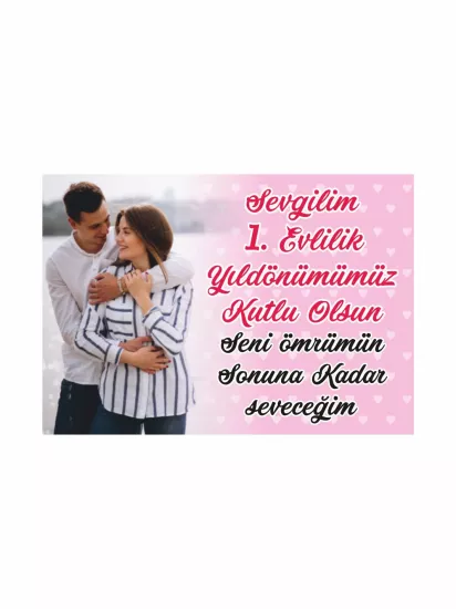 Resimli Evlilik Yıl Dönümü Afişi Modelleri ve Fiyatları – Pembe Kalp Desenli Romantik Mesaj Afişi | Zajabaskı