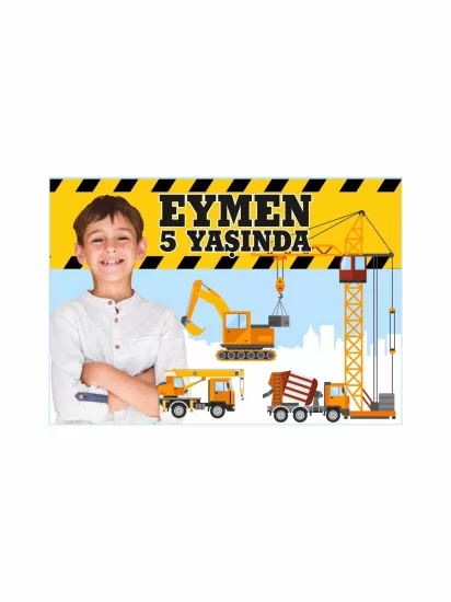 İş Makinası Temalı Resimli Doğum Günü Parti Afişi Modelleri ve Fiyatları | Zajabaskı