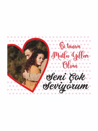 Resimli Sevgiliye Özel Afiş Modelleri ve Fiyatları – Kalp Çerçeveli Pembe Desenli Romantik Mesaj Afişi | Zajabaskı