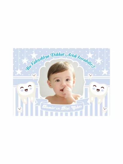 Zaja Baskı Sevimli Dişler Tema Bebe Mavisi Zeminli Diş Afişi