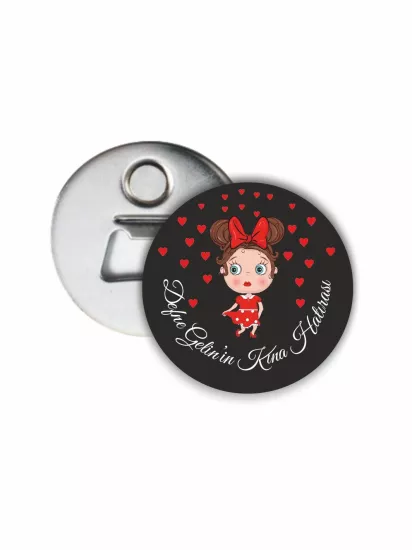 Sevimli Kız Tema Kına Gecesi Açacak Magneti | 58mm Magnet Açacak | Zajabaskı