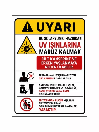 Solaryum Cihazı Uyarı Levhası 40x30 cm | Zajabaskı