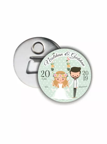 Söz Hatırası Açacak Magneti Gelin Damat Tema | 58mm Magnet Açacak | Zajabaskı