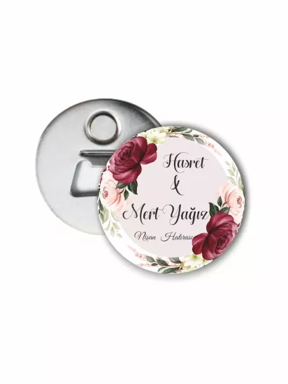 Söz Nişan Açacak Magnet Bordo Çiçekler Tema | 58mm Magnet Açacak | Zajabaskı