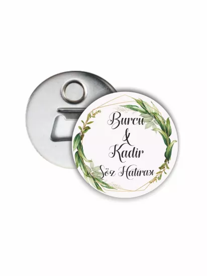 Söz Nişan Açacak Magnet Yeşil Çiçek Çerçeve Konsept | 58mm Magnet Açacak | Zajabaskı