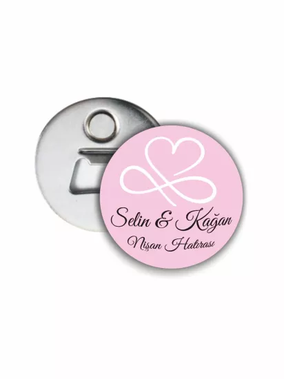 Söz Nişan Düğün Açacak Magnet Pembe Zemin Kalp Konsept | 58mm Magnet Açacak | Zajabaskı