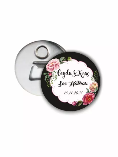Söz Nişan Düğün Açacak Magneti Çiçek Çerçeve Tema | 58mm Magnet Açacak | Zajabaskı