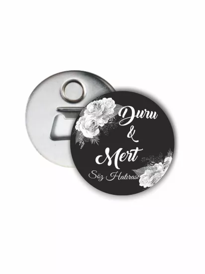 Söz Nişan Düğün Hatırası Açacak Magnet Beyaz Çiçekler Tema | 58mm Magnet Açacak | Zajabaskı