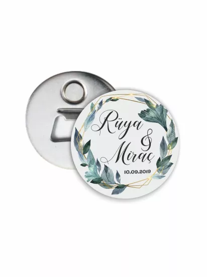 Söz Nişan Düğün Hatırası Açacak Magnet Yeşil Yaprak Çerçeve Konsept | 58mm Magnet Açacak | Zajabaskı