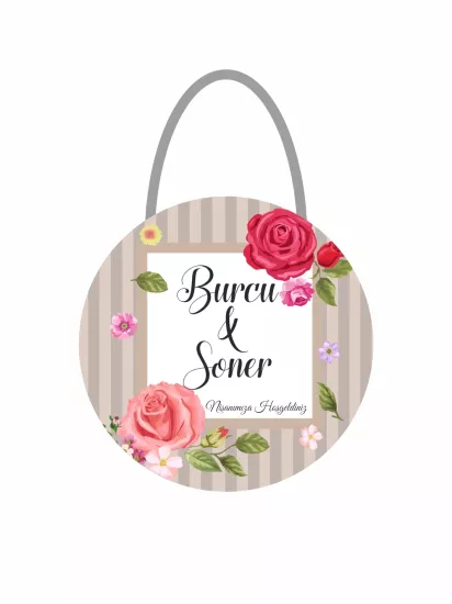 Pembe Çiçekler Tema Söz Nişan Gelin Damat Kapı Süsü | Şık Kapı Süsü - Zajabaskı