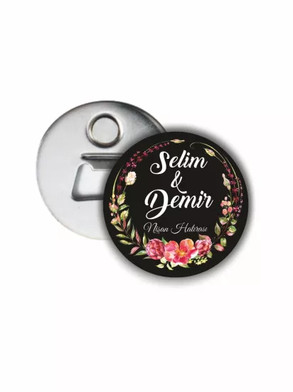 Söz Nişan Hatırası Açacak Magneti Pembe Boho Çiçekler Tema | 58mm Magnet Açacak | Zajabaskı
