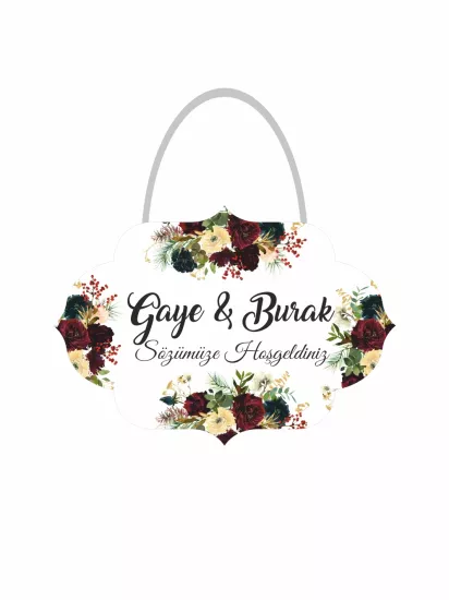 Bordo Krem Çiçek Tema Söz Nişan Kapı Süsü | Şık Kapı Süsü - Zajabaskı