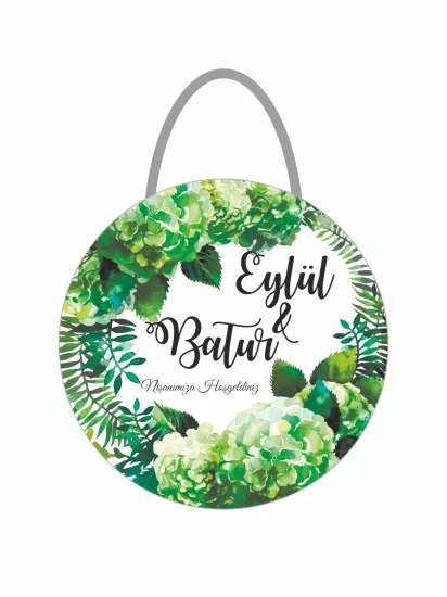Yeşil Çiçek Çerçeve Konsept Söz Nişan Kapı Süsü | Doğal Şık Kapı Süsü - Zajabaskı
