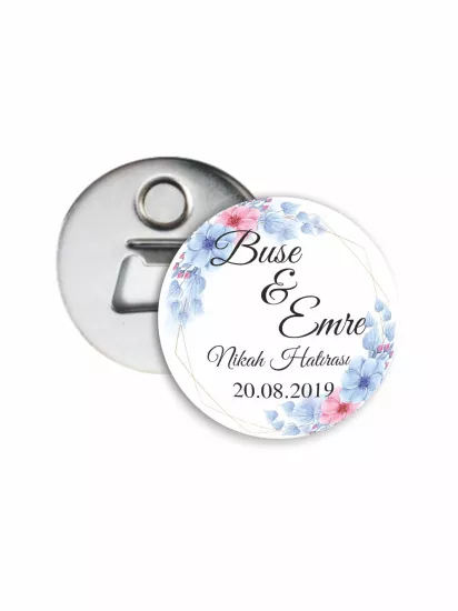 Söz Nişan Nikah Açacak Magneti Soft Mavi Pembe Çiçek Konsept | 58mm Magnet Açacak | Zajabaskı
