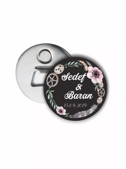 Söz Nişan Nikah Düğün Açacak Magnet Boho Çiçek Konsept | 58mm Magnet Açacak | Zajabaskı