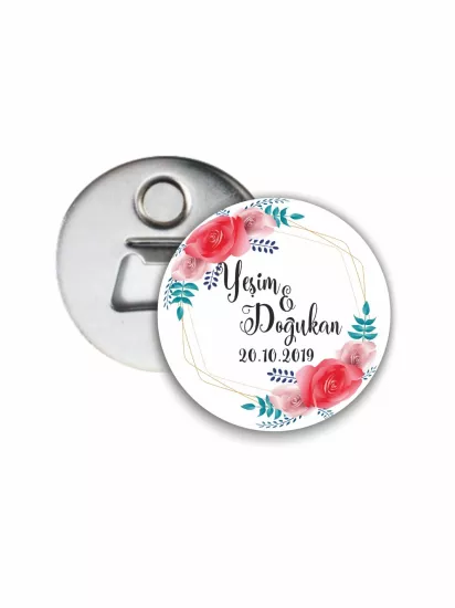 Söz Nişan Nikah Düğün Açacak Magneti Çiçek Çerçeve Tema | 58mm Magnet Açacak | Zajabaskı