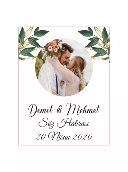 Söz Nişan Nikah Düğün Hatıra Magneti Modelleri ve Fiyatları – Fotoğraflı Yeşil Yaprak Desenli Romantik Botanik Magnet | Zajabaskı