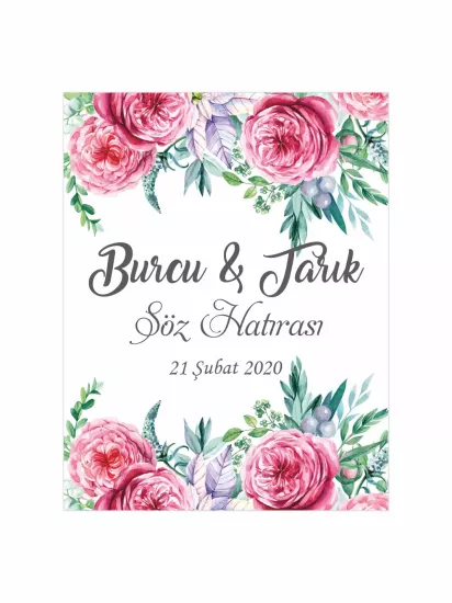 Söz Nişan Nikah Düğün Hatıra Magneti Modelleri ve Fiyatları – Pembe Gül Çiçekli Botanik Romantik Magnet | Zajabaskı