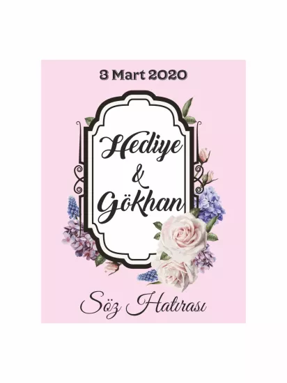 Söz Nişan Nikah Düğün Hatıra Magneti Modelleri ve Fiyatları – Pembe Zemin Klasik Çerçeveli Çiçekli Vintage Zarif Magnet | Zajabaskı