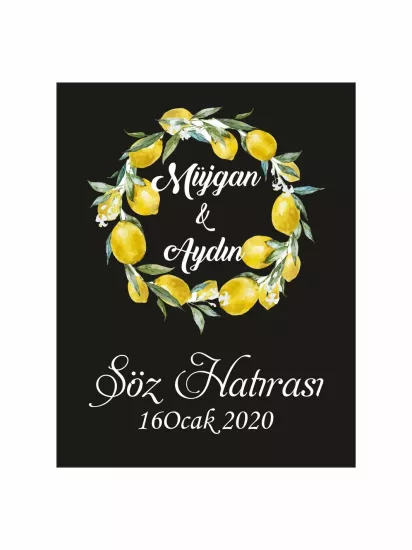 Söz Nişan Nikah Düğün Hatıra Magneti Modelleri ve Fiyatları – Siyah Zemin Limon Çelenkli Akdeniz Temalı Romantik Magnet | Zajabaskı